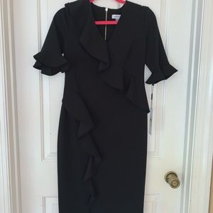 Calvin Klein Women Dress Black S: 4 Vneck Ruffle